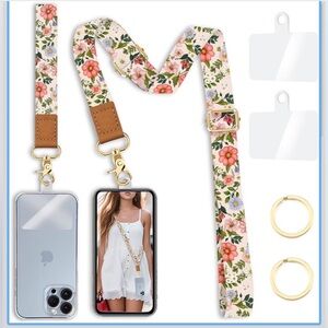 Floral Phone Lanyard with Clear Case